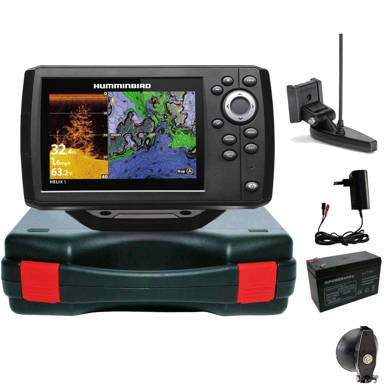 Humminbird Helix 5 Chirp GPS DI G3 Down Imaging GPS Kartenplotter Echolot Portabel Basic- Komplett mit Geber