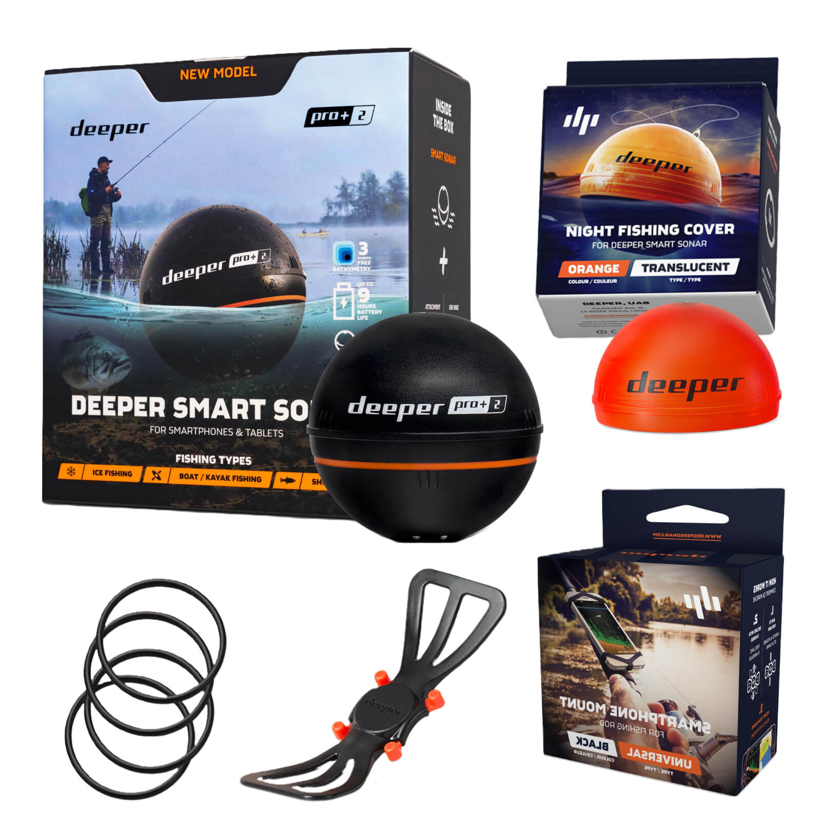 Deeper Experten Set - Pro+2 + Smartphone Mount + Nightcover