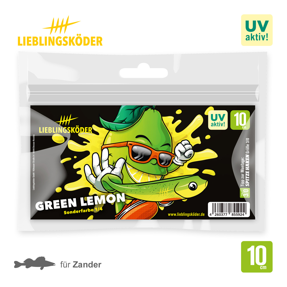 Lieblingsköder 10cm Green Lemon Gummifisch Verpackung