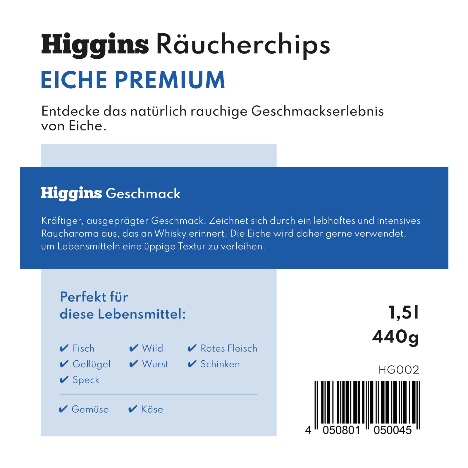 Higgins Räucherchips – Eiche Premium Etikett