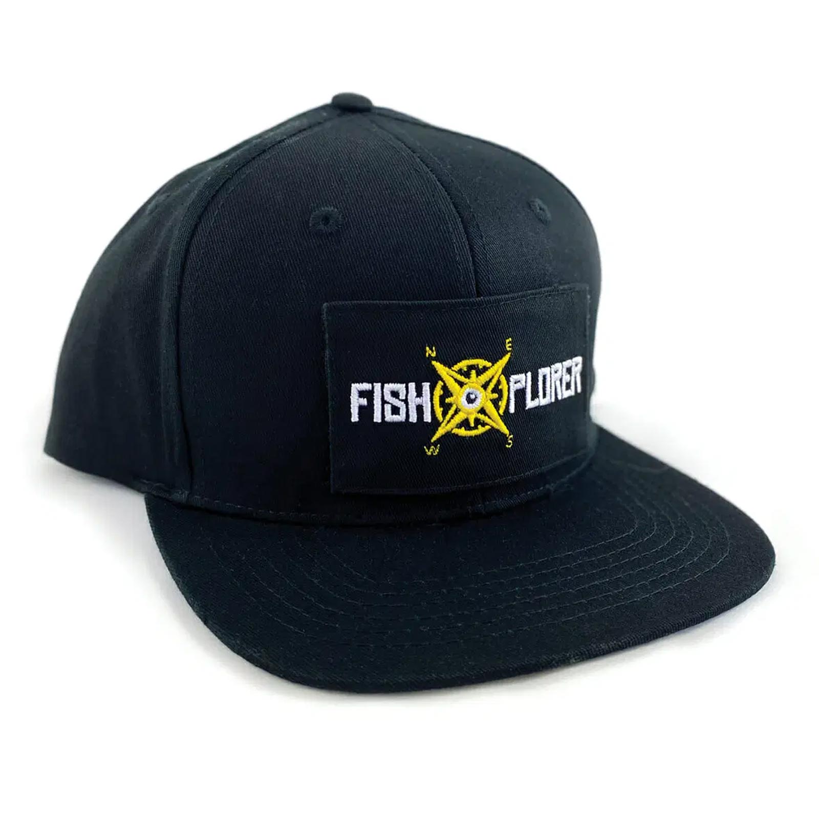 FishXplorer Snapback Cap Wasser- & Uv Resistent Schwarz mit 1 Fishxplorer-Patch