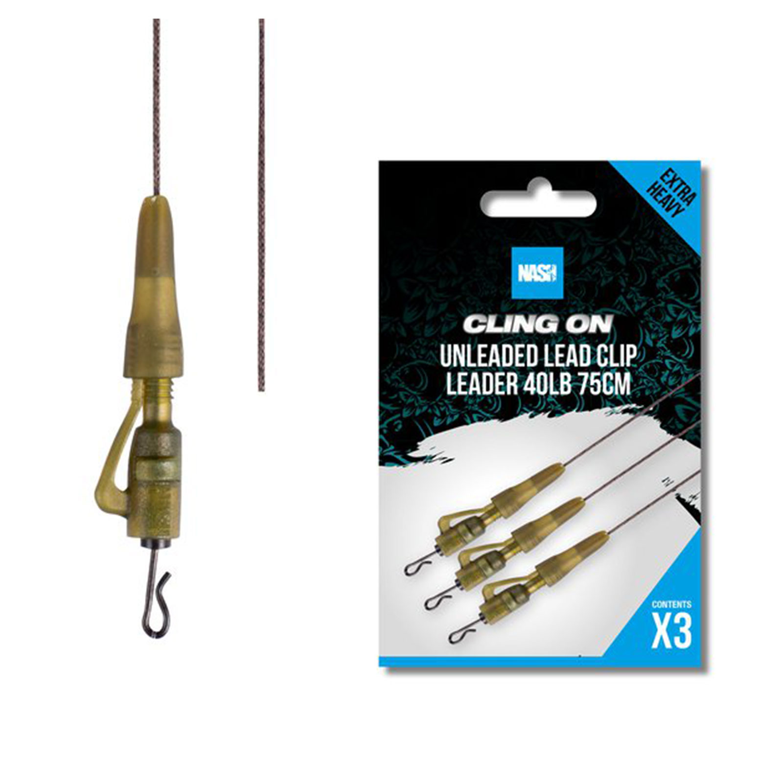 Nash Cling On Unleaded Lead Clip Leader 75cm Karpfenangeln Zubehör