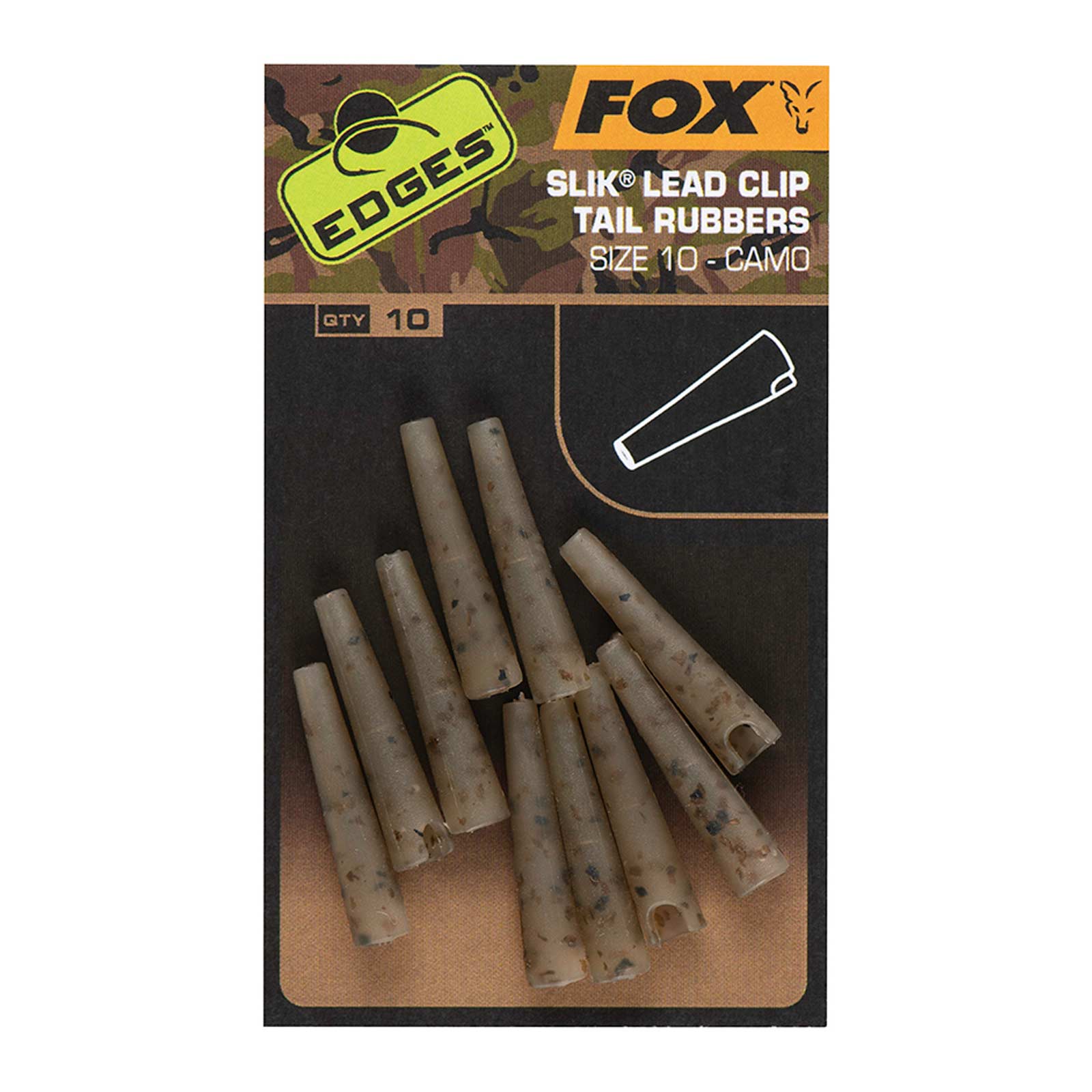 Fox Edges Camo Size 10 Slik lead clip tail rubber Karpfenzubehör pack