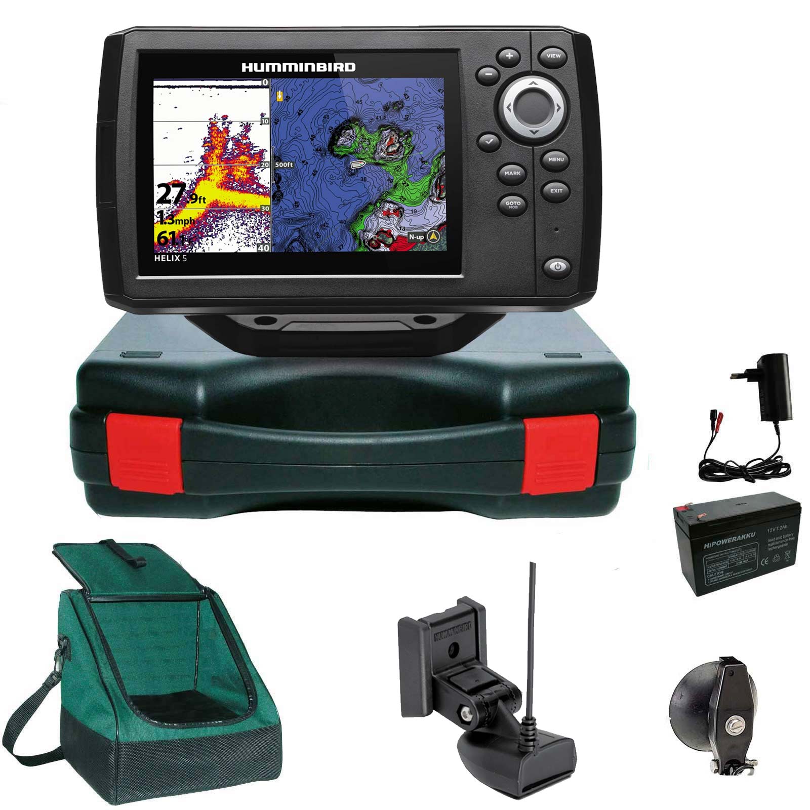 Humminbird Helix 5 Chirp GPS G3 GPS Kartenplotter Echolot Portabel Basic Plus- Komplett mit Geber