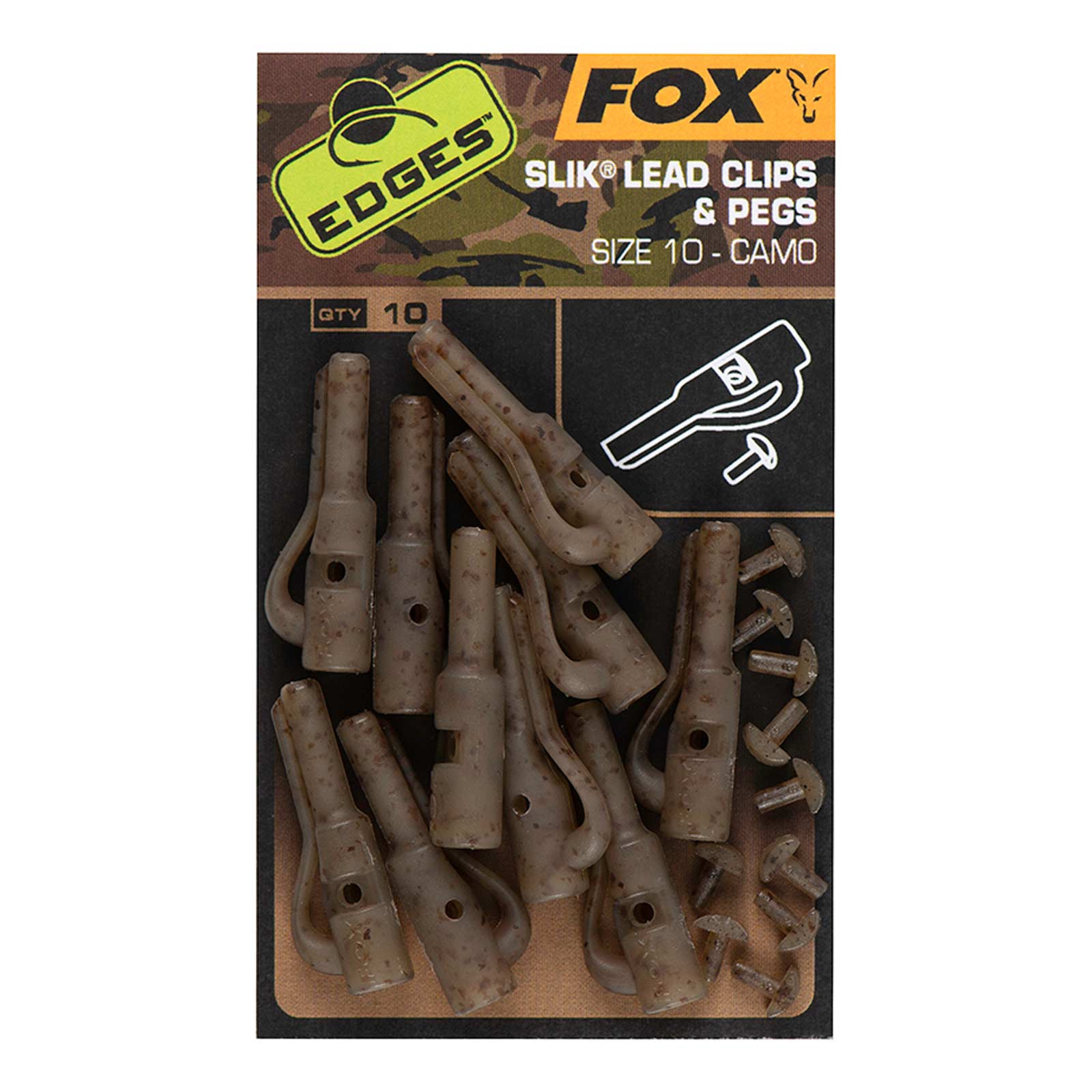 Fox Edges Camo Size 10 Slik lead clip + pegs Karpfenzubehör pack