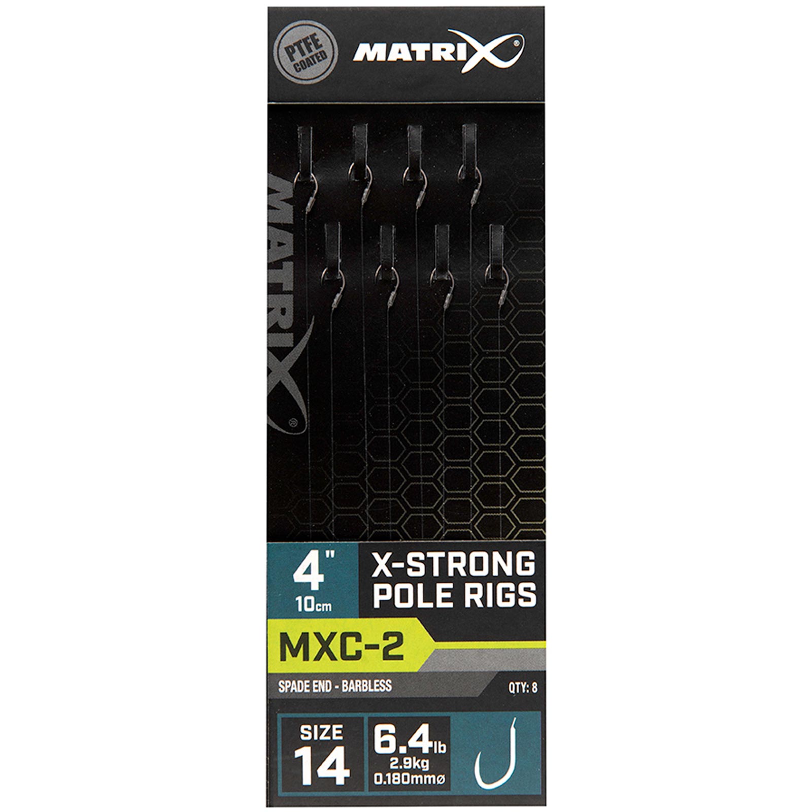 Matrix MXC-2 Size 14 Barbless 0.18mm 10cm X-Strong Pole Rig - 8pcs Gebundene Angelhaken