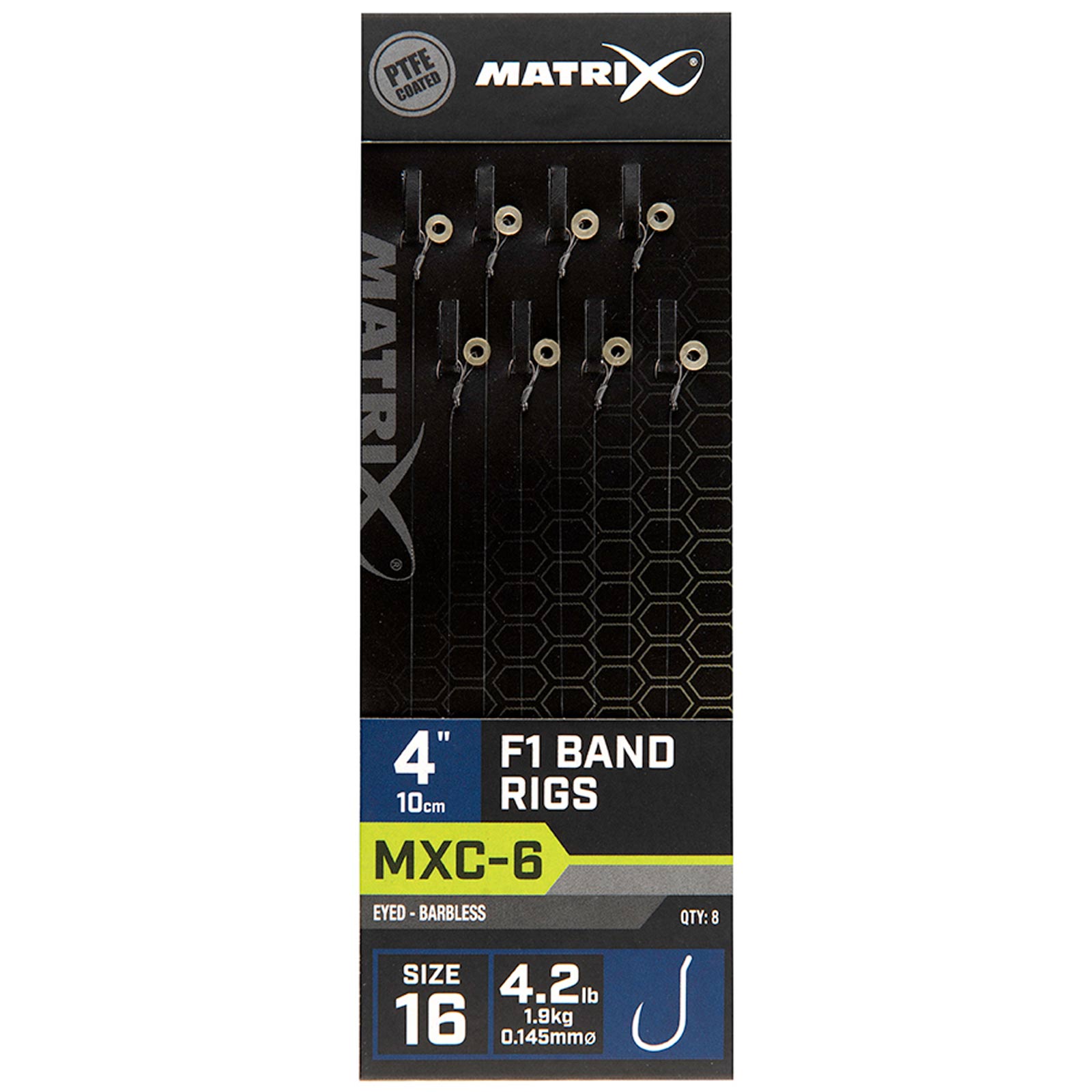 Matrix MXC-6  Size 16 Barbless / 0.145mm / 4" (10cm) F1 Band - 8pcs