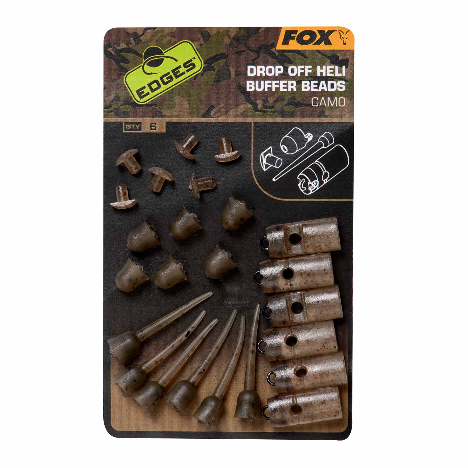 Fox Edges Camo Drop off Heli Buffer Bead Kit Karpfenzubehör Set