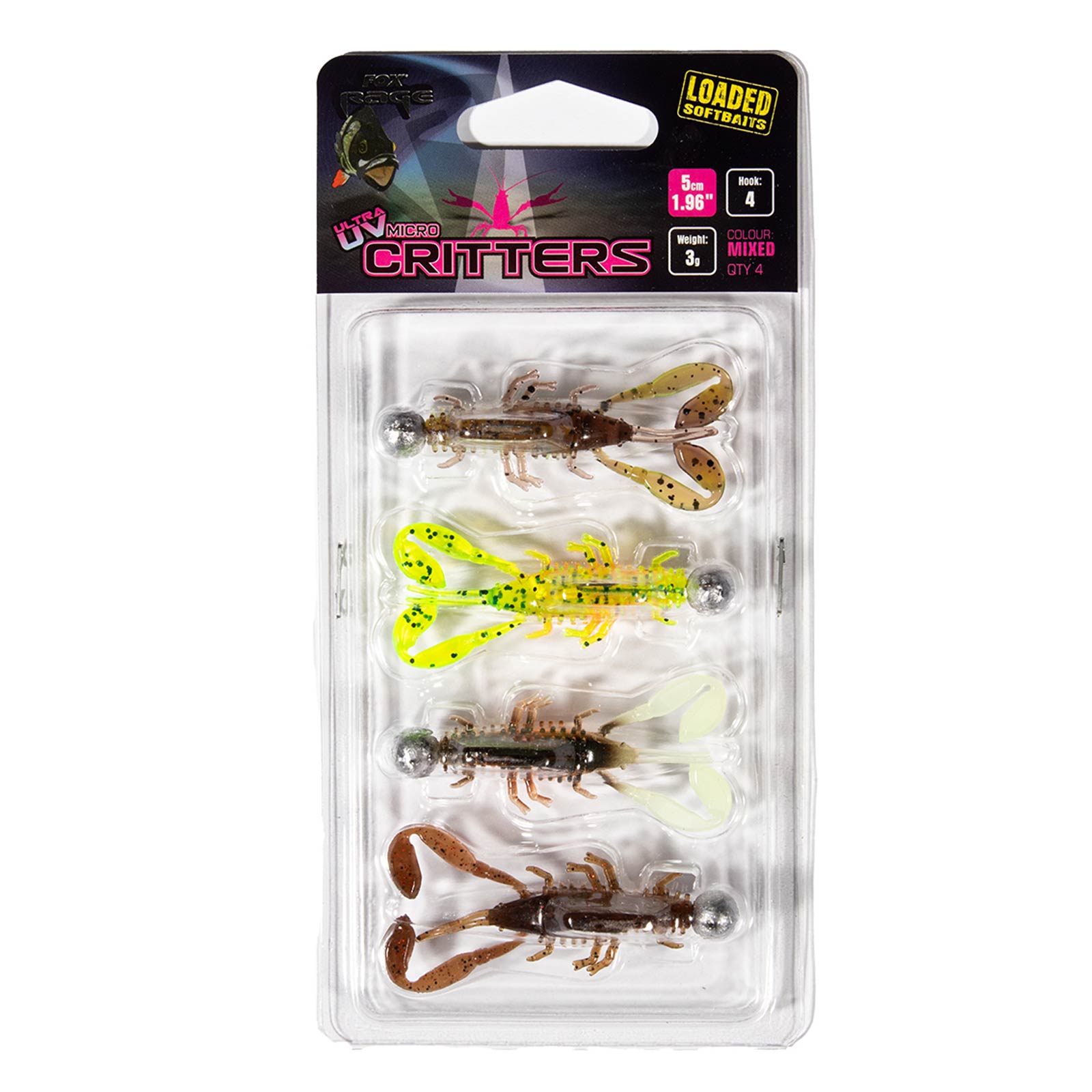 Fox Rage UV Micro Critter 5cm x 4St. Loaded 3g Gummikrebs-Set