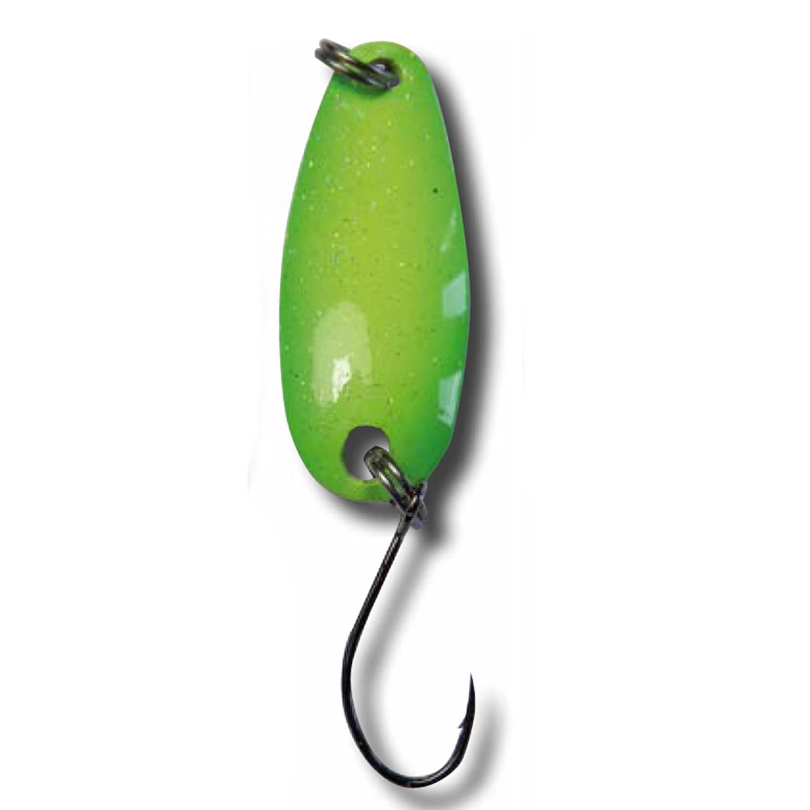 Behr L-Spoon Forellenblinker mit Einzelhaken Chartreuse-Glitter