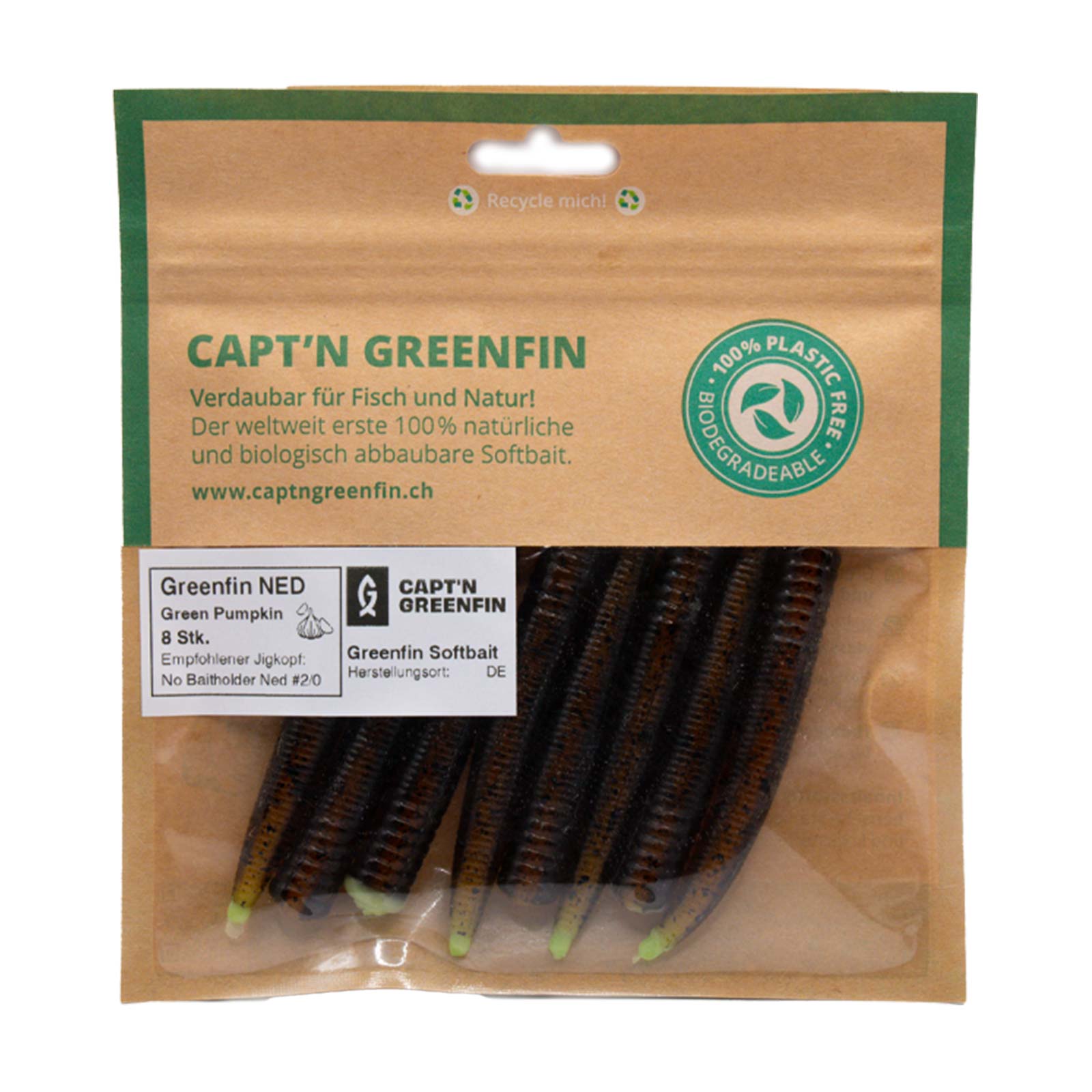 Capt`n Greenfin Ned Worm 7.5cm Green Pumpkin Protein Gummiköder