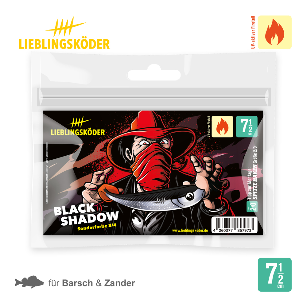 Lieblingsköder 7,5cm Black Shadow Gummifisch Verpackung