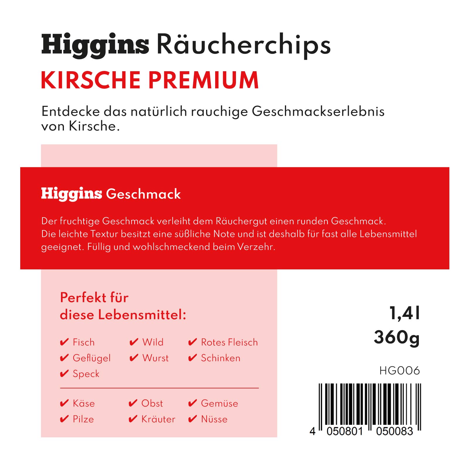 Higgins Räucherchips – Kirsche Premium Etikett