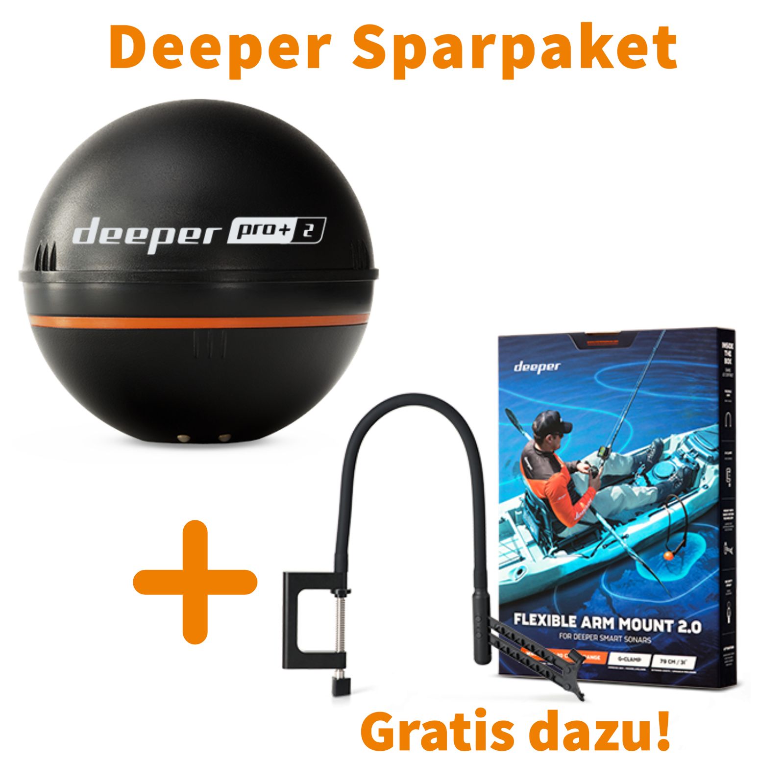 Deeper Pro+2 Fishfinder Echolot + Flex Arm 2.0 Sparpaket