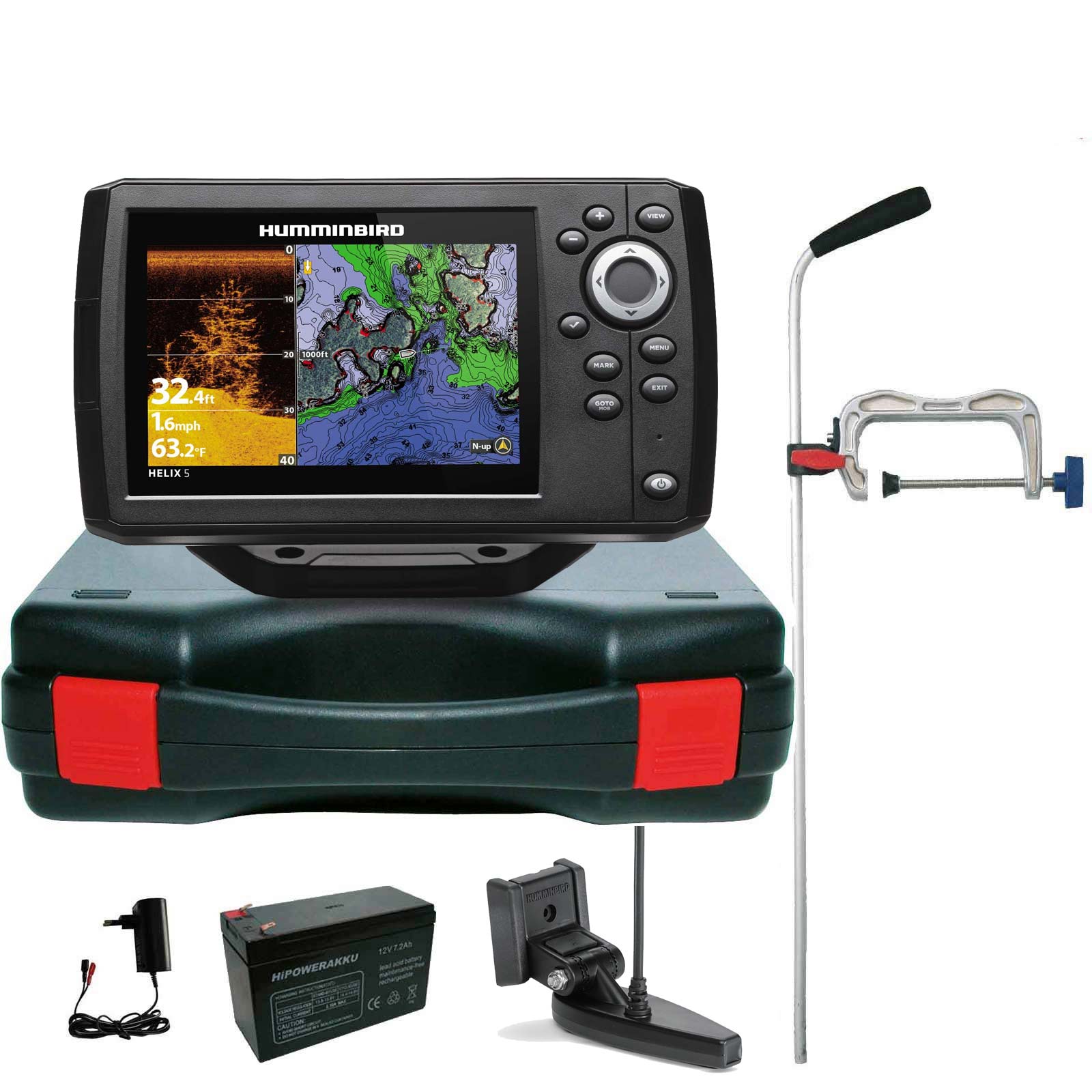 Humminbird Helix 5 Chirp GPS DI G3 Down Imaging GPS Kartenplotter Echolot Portabel Profi - Komplett mit Geber