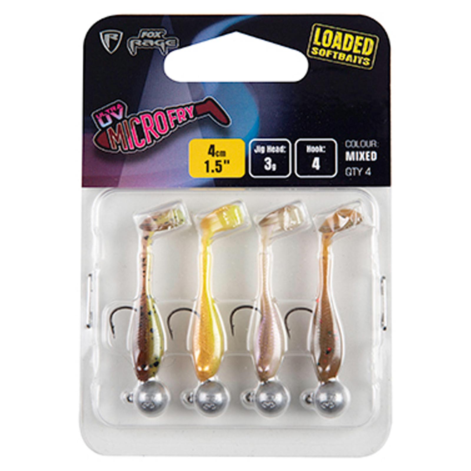 Fox Rage Micro Fry 4cm Loaded UV Mixed Colour Pack X4 Gummifisch Set