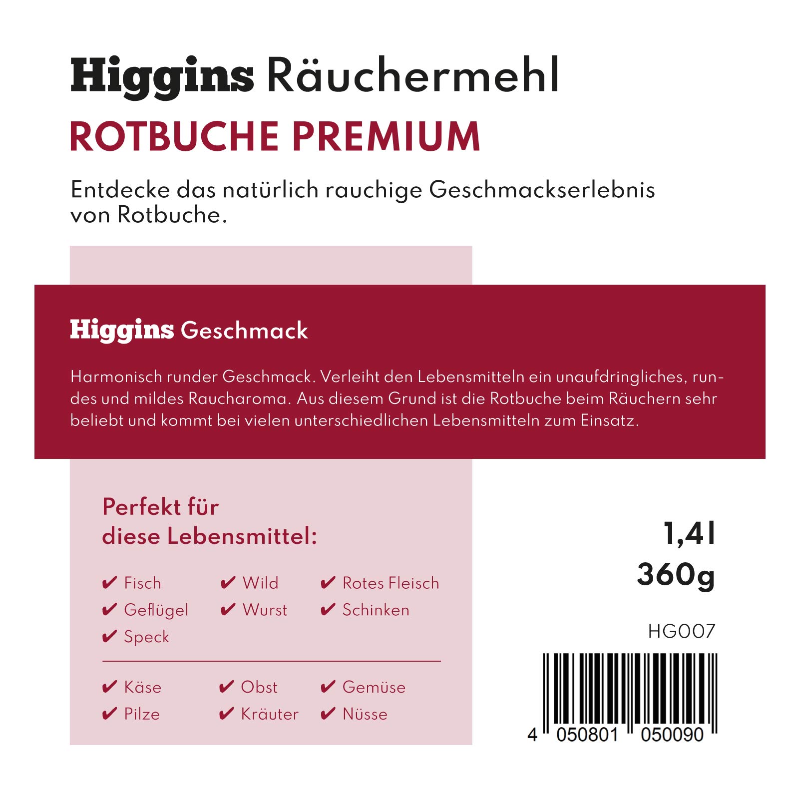 Higgins Räuchermehl – Rotbuche Premium Etikett