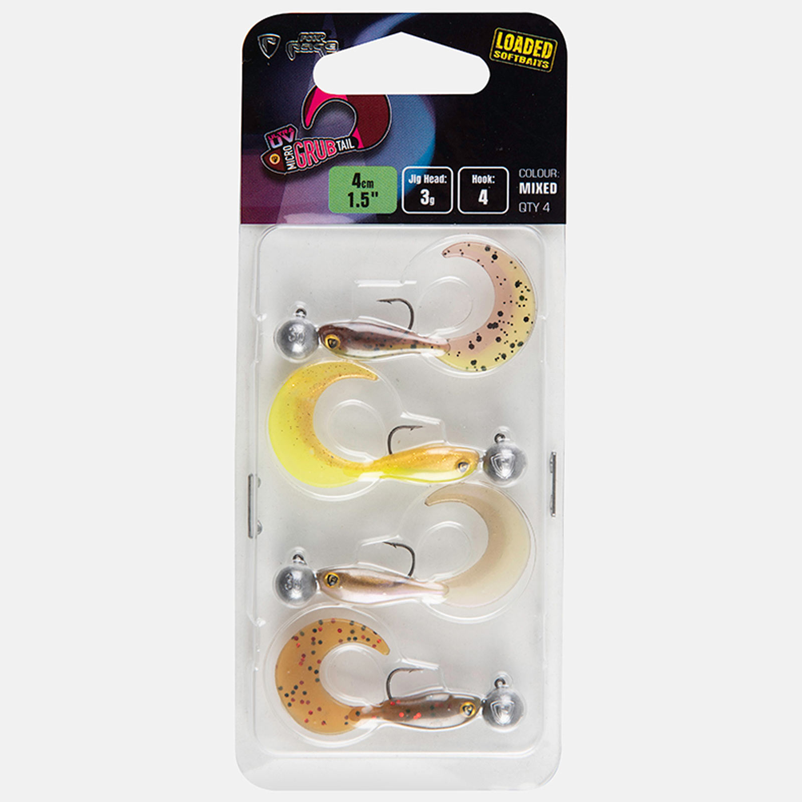 Fox Rage Micro Grub Tail 4cm Loaded UV Mixed Colour Pack X4 Gummifisch Set