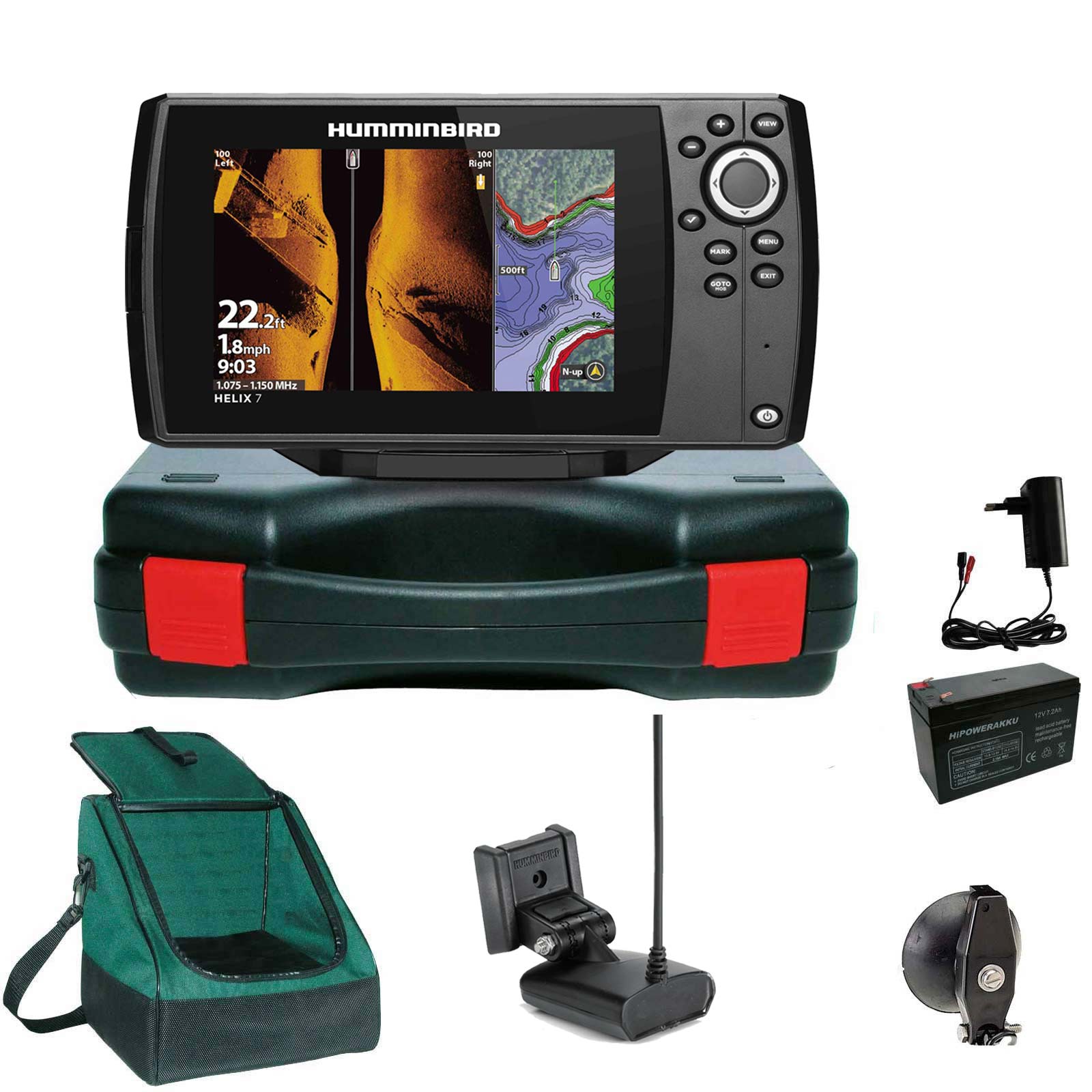 Humminbird Helix 7 Chirp GPS SI G4 Side Imaging GPS Kartenplotter Echolot Portabel Basic Plus - Komplett mit Geber